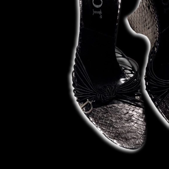 Christian Dior Black Logo Python Platform Sandal Wedge Heel - Picture 5 of 15